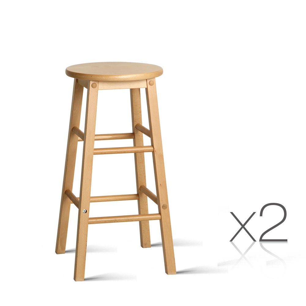 Set of 2 backless wooden bar stools natural free shipping