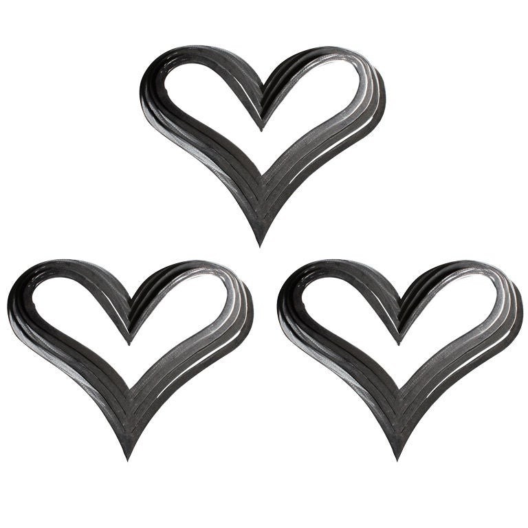Set of three metal heart wall sculptures at 1stdibs