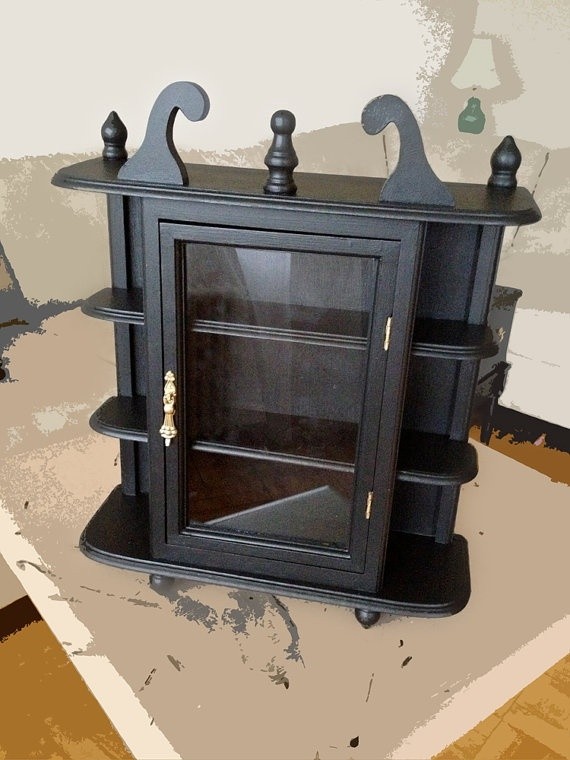 Small black curio cabinet hanging in 2020 wall display