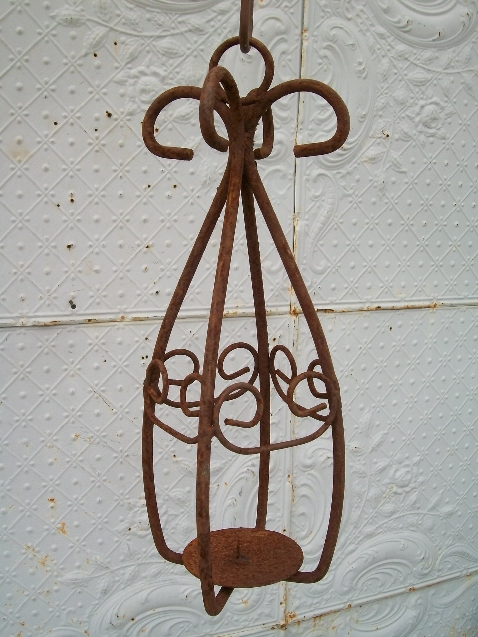 Small wrought iron curly hanging lantern candle holder 4