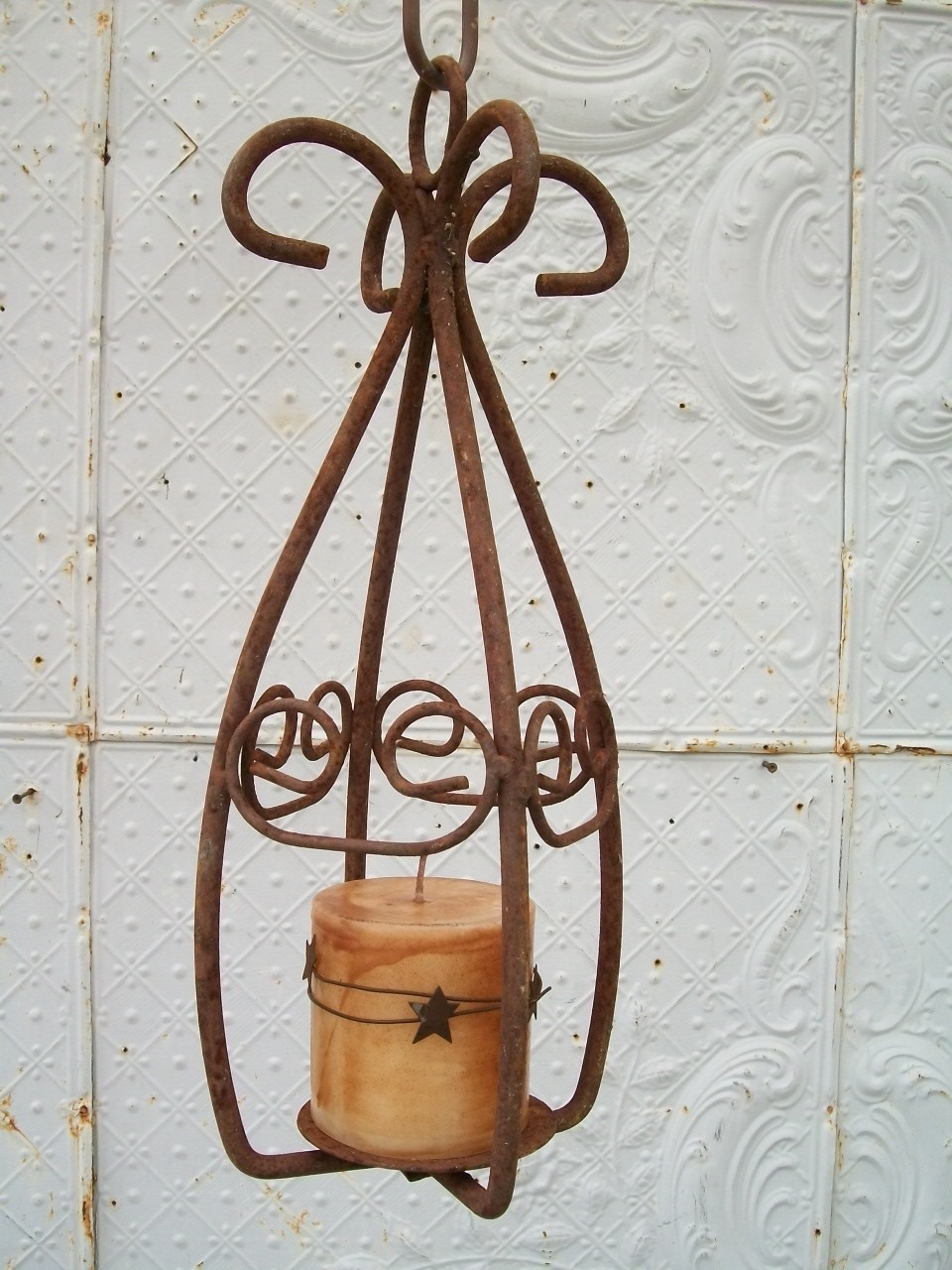 Small wrought iron curly hanging lantern candle holder 5