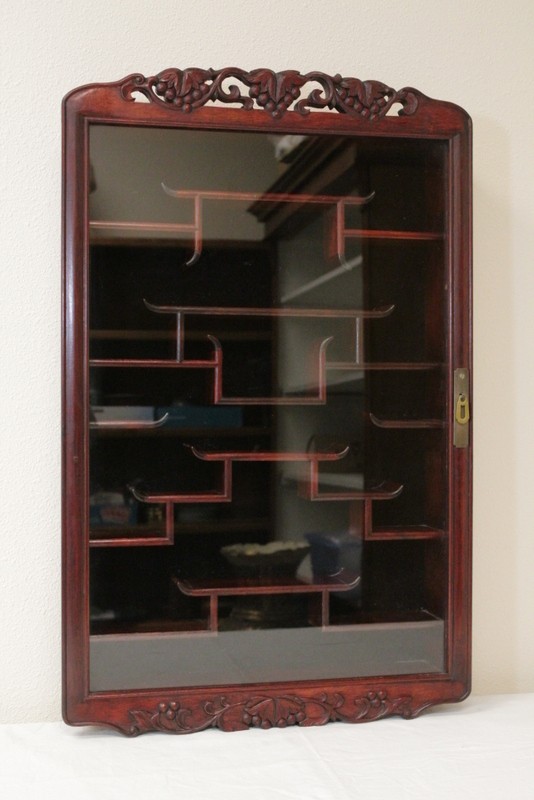 Sold price chinese rosewood wall hanging curio cabinet