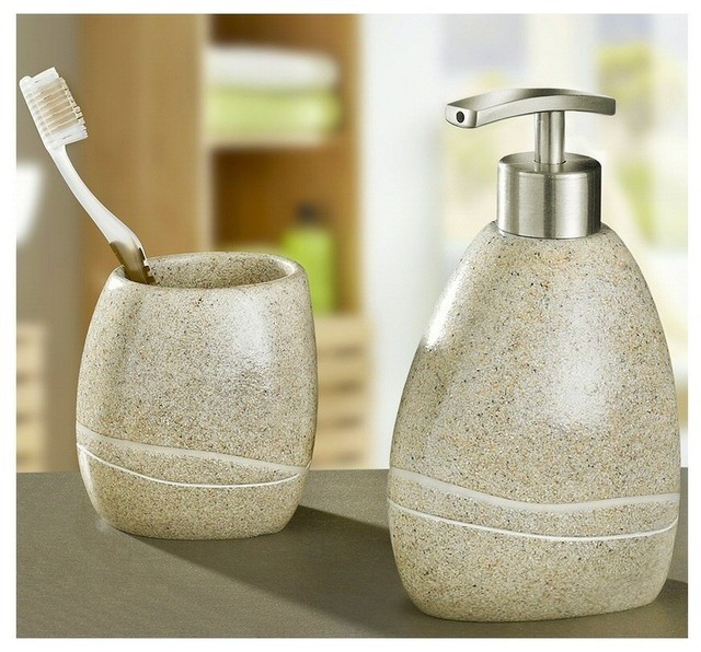 Stone polyresin modern bathroom accessories set of 2