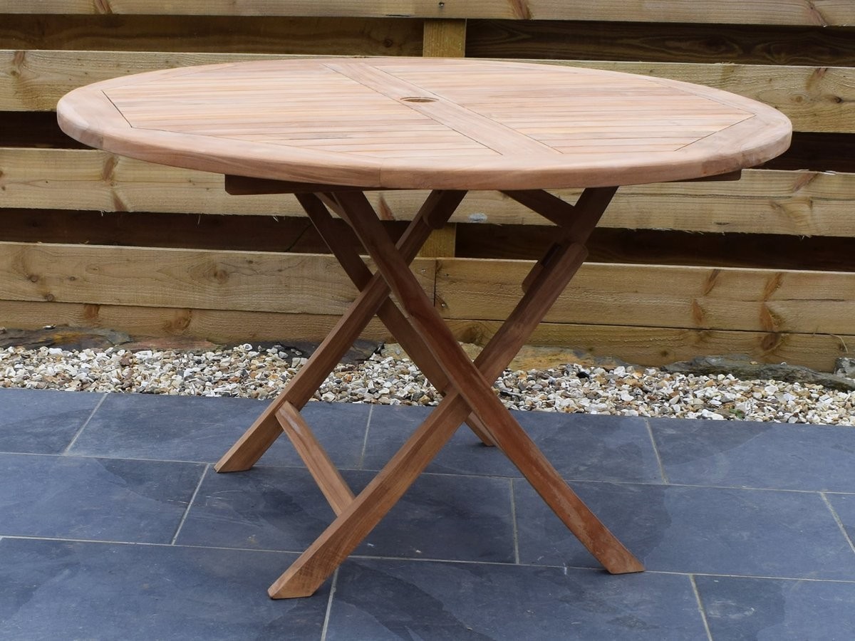 Teak 120cm round folding table patio garden furniture