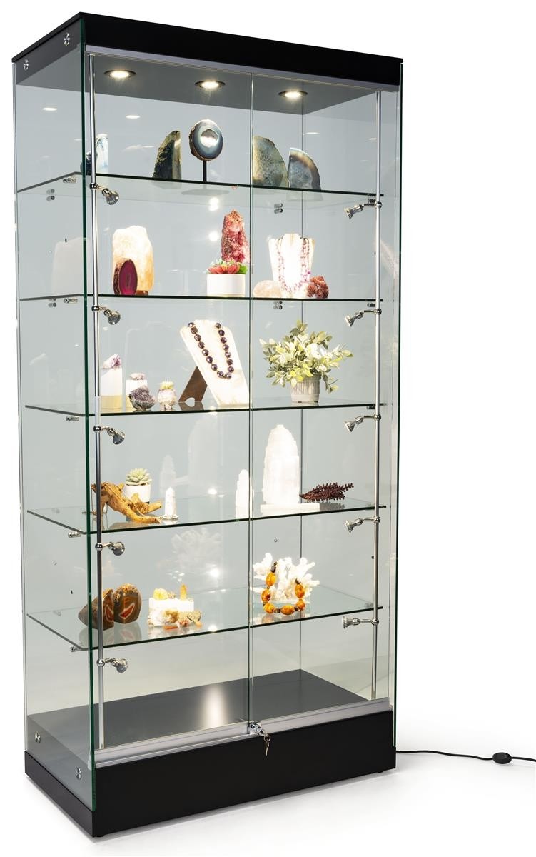 Tempered glass curio cabinet side top led lighting 1