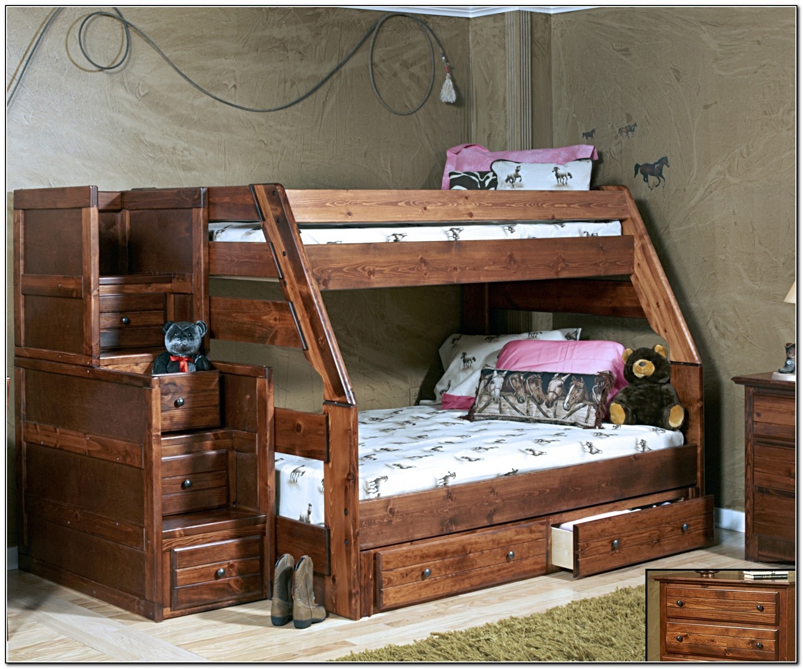 Twin over full bunk bed with stairs and storage beds