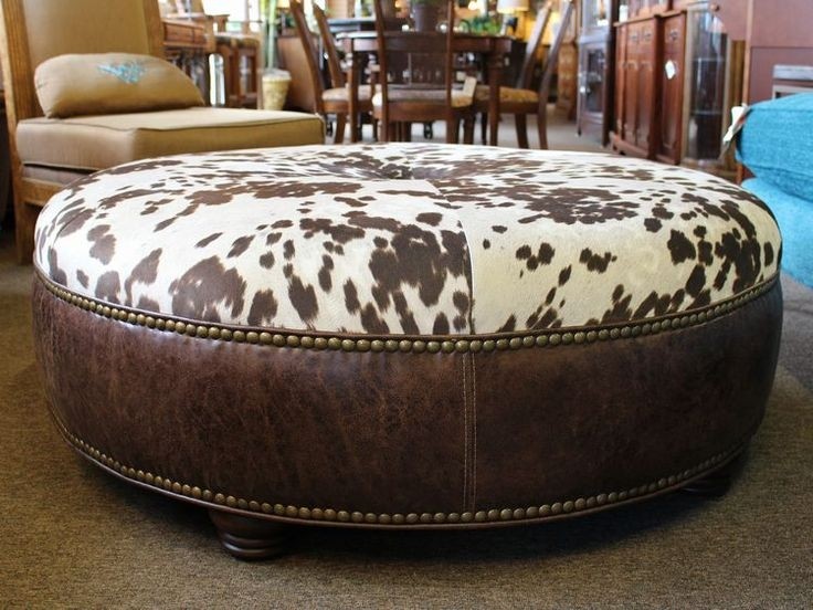 Unique large round western style coffee table size ottoman