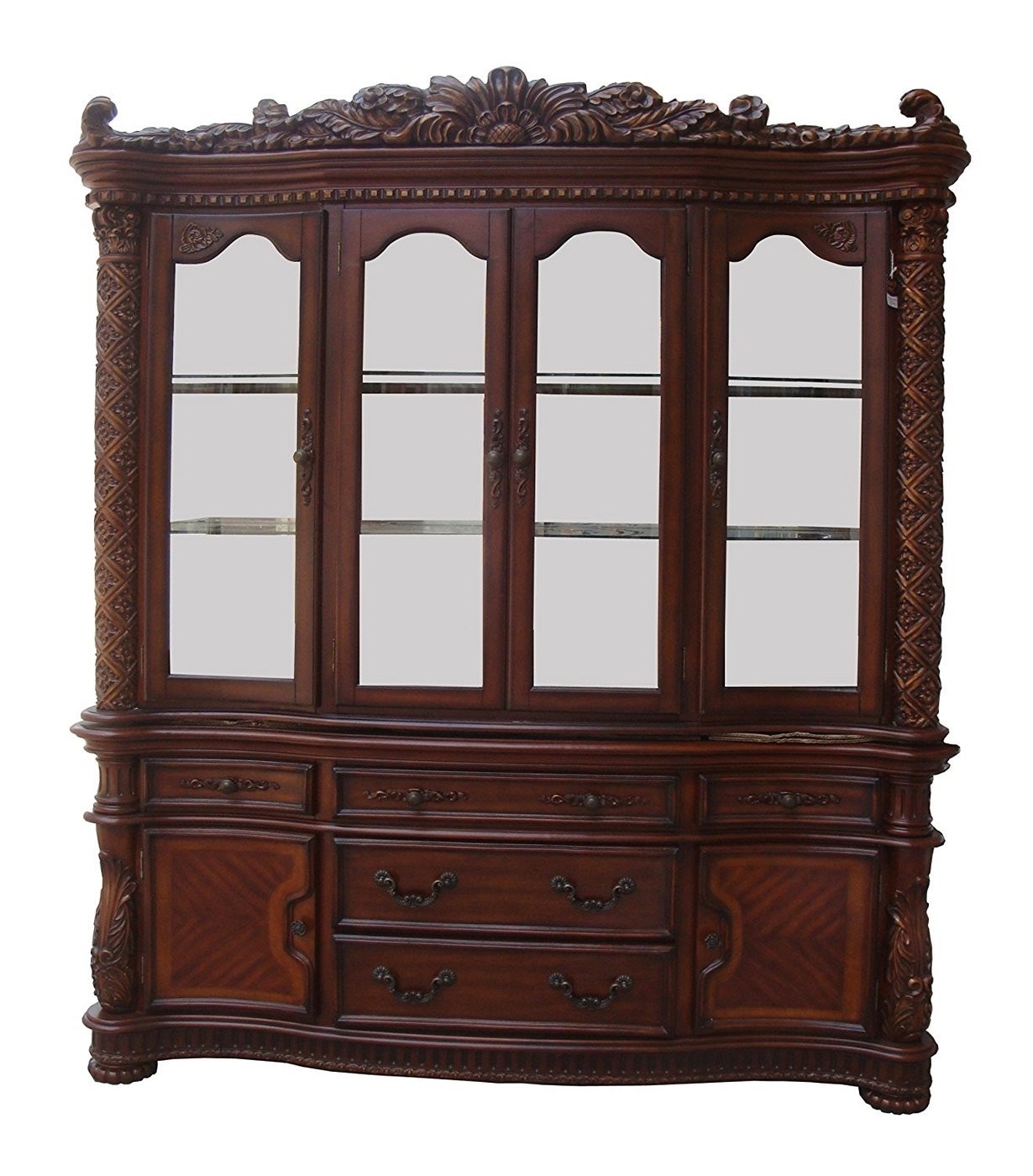 Vendome traditional carved floral china cabinet in deep