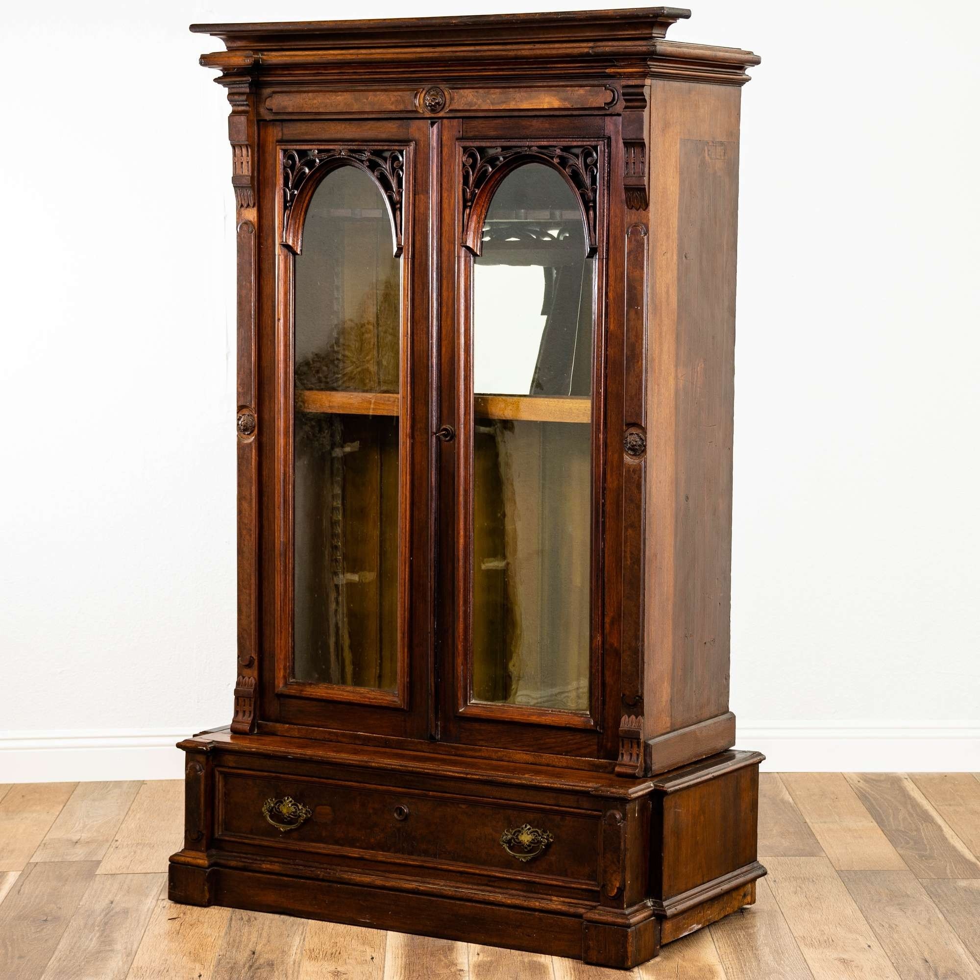 Victorian gun cabinet w glass doors loveseat vintage