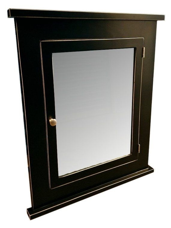 Vintage black recessed medicine cabinet mirror solid 1