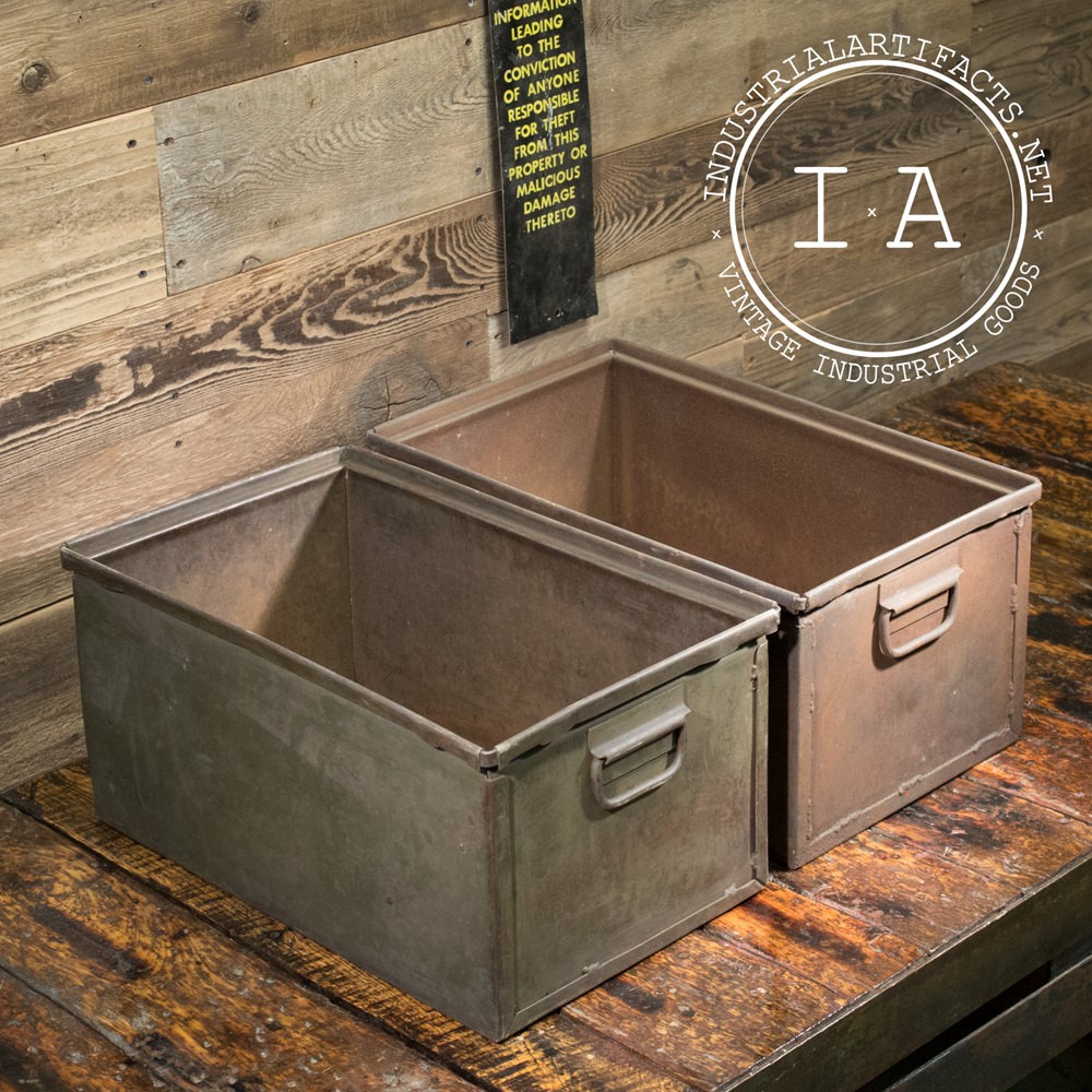 Vintage industrial metal storage bins boxes organizers totes