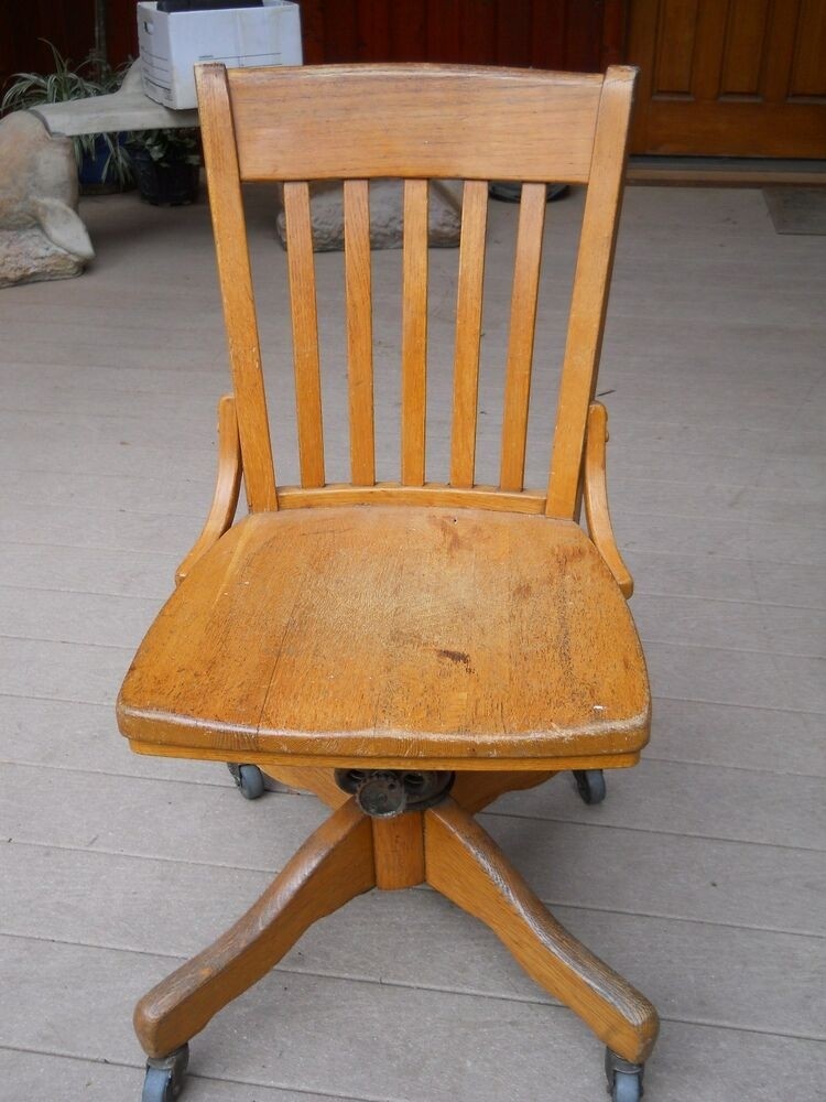 Vintage oak armless swivel desk chair ebay