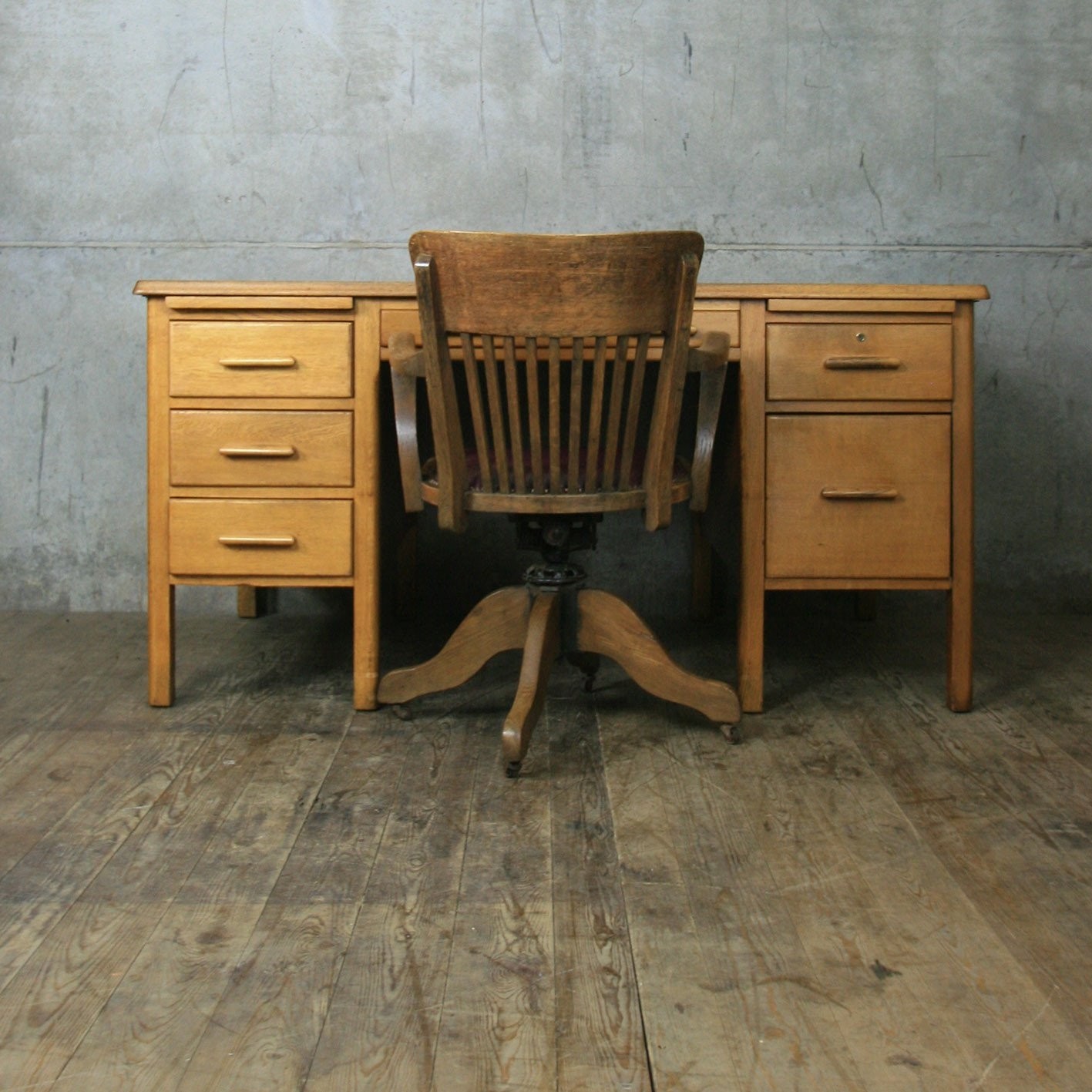Vintage oak swivel desk chair mustard vintage 4