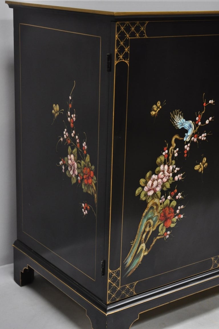 Vintage oriental hand painted black lacquer chinese