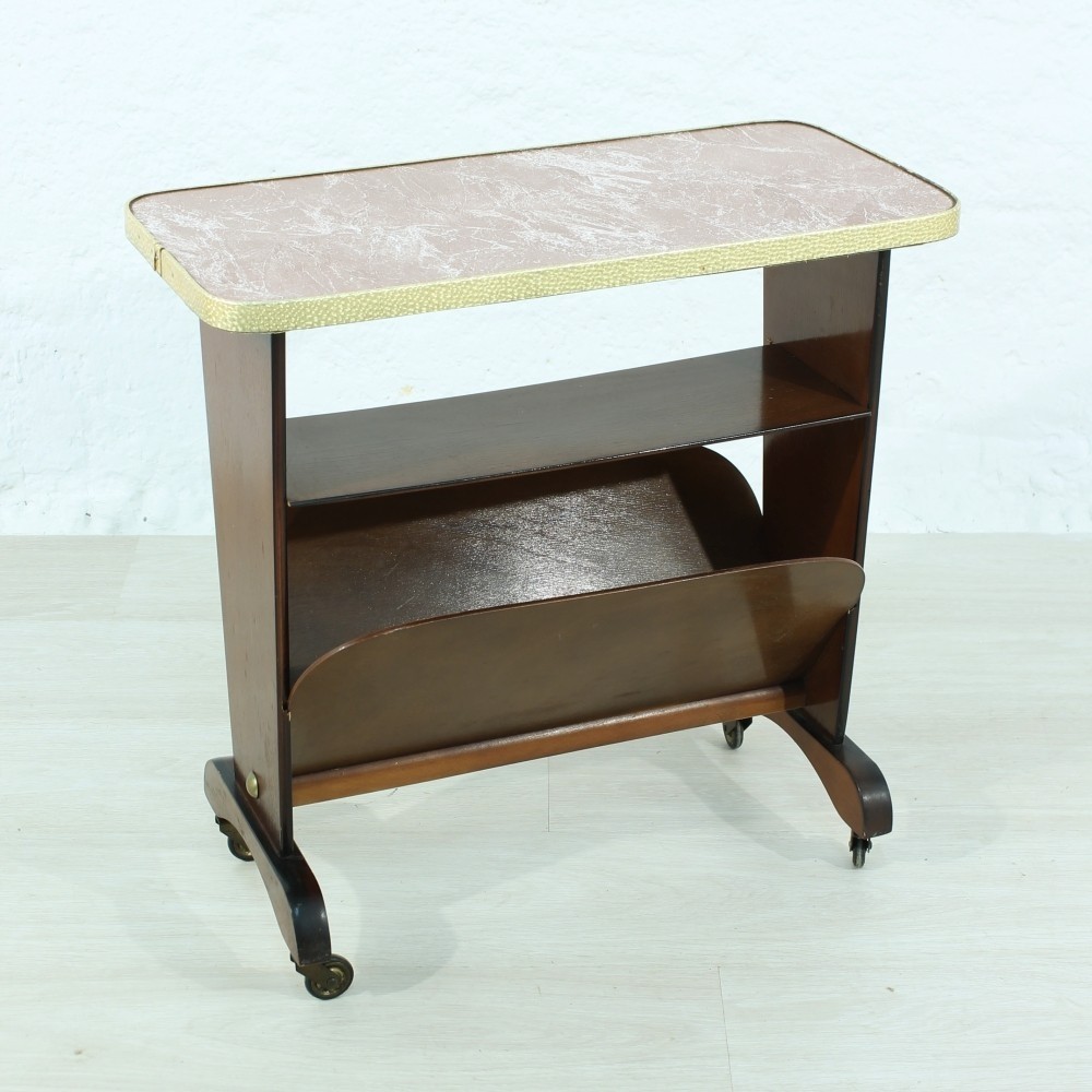 Vintage rollable side table with magazine rack 1950s
