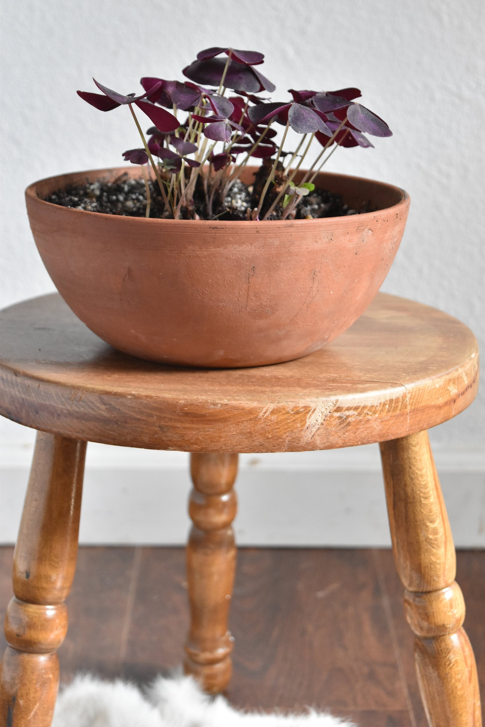 Vintage small wood stool plant stand