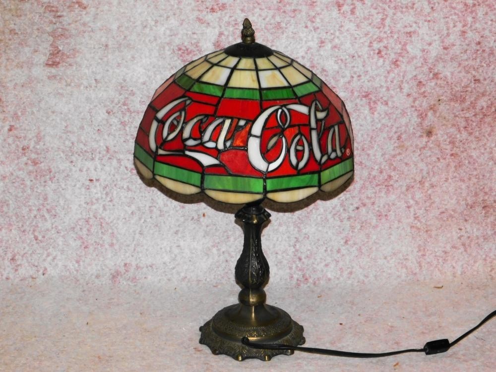 Vintage stain glass coca cola table lamp