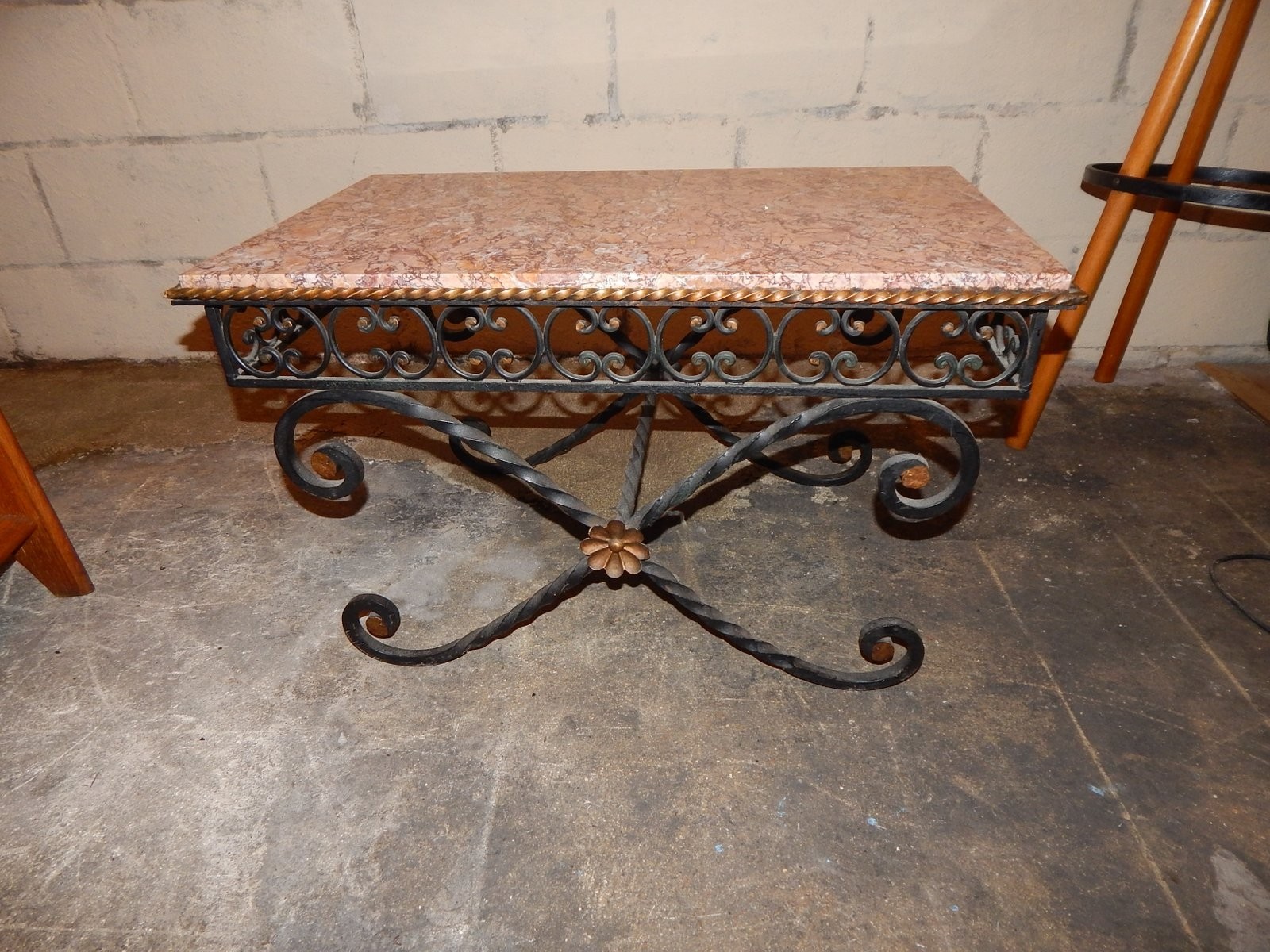 Vintage wrought iron marble coffee table 1930s for sale