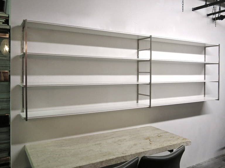 Wall mounted horizontal shelving unit in steel and 1
