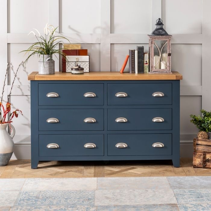 Westbury blue large wide 6 drawer chest of drawers the