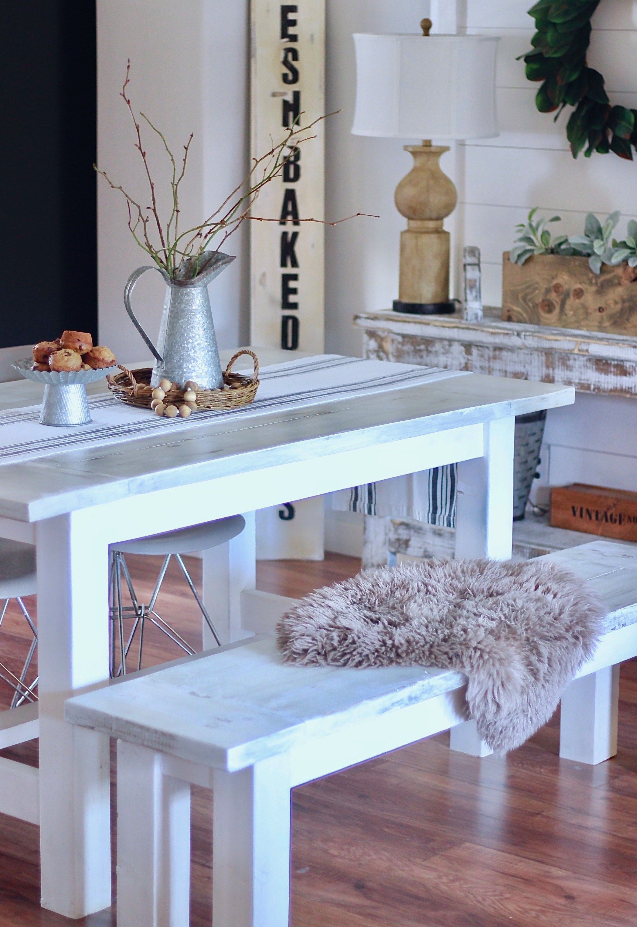 White kitchen discount table with bench