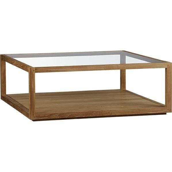 Wood frame glass top square coffee table