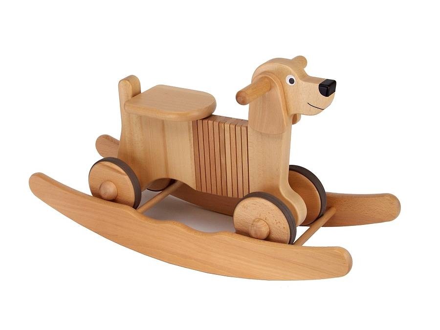 Wooden rocking and ride on dog toy by hibba toys