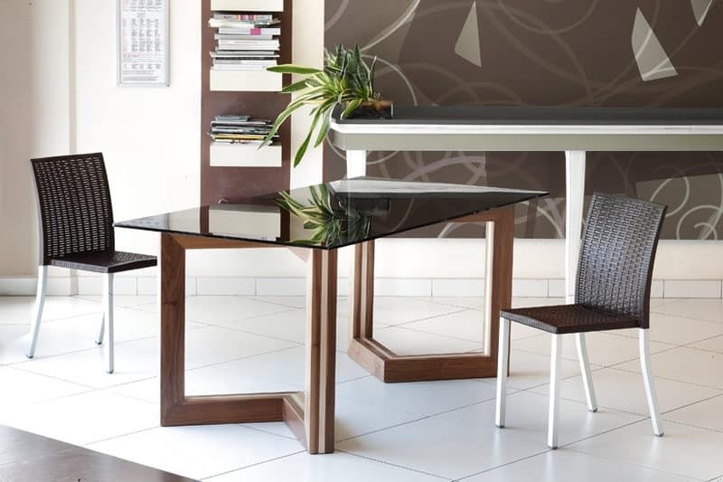 Wooden table with glass top for dining rooms idfdesign