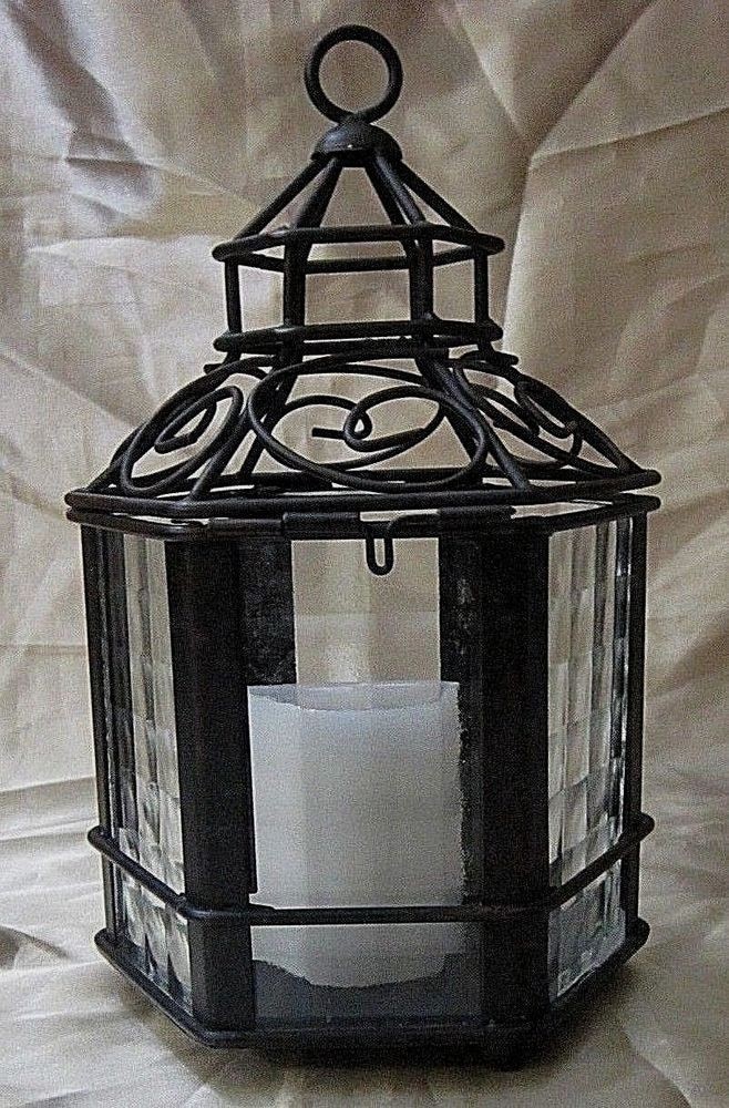 Wrought iron and glass gazebo style candle lantern w