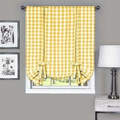 Yellow checkered plaid gingham kitchen window curtain drapes 2