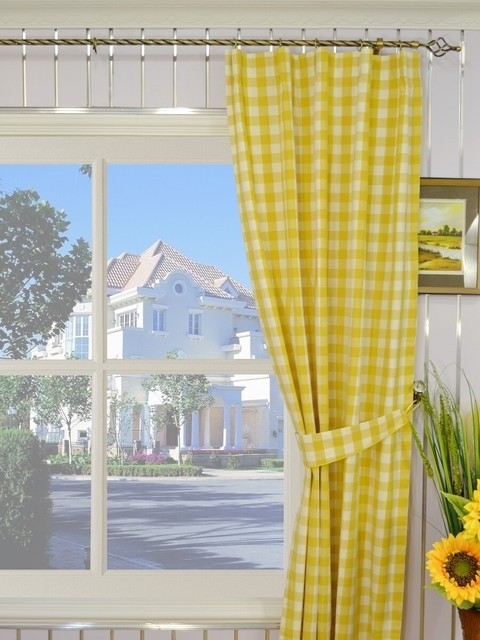 Yellow plaid blackout window curtain panels modern curtains