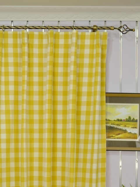 Yellow plaid blackout window curtain panels modern