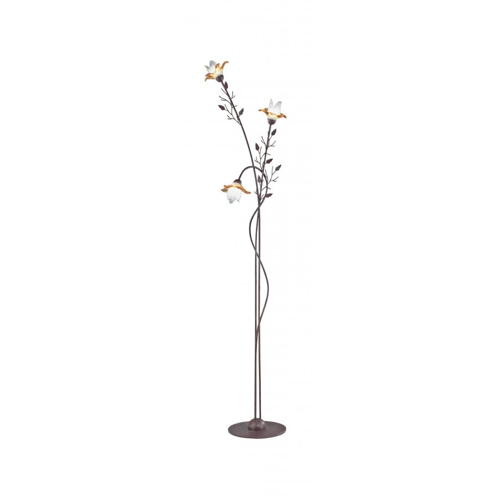 1537br orchid 3 light brown floor lamp amber flower glass