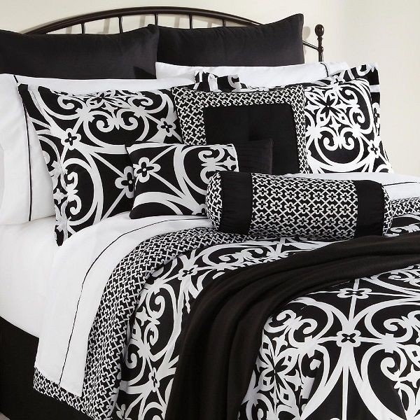 16 piece bed set king size black white damask comforter