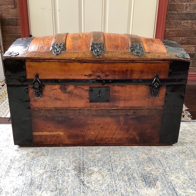 1930s antique refinished dome top trunk storage chest