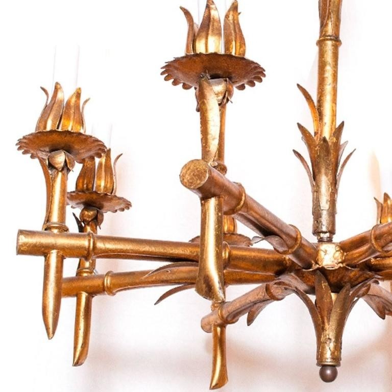 1960s brass faux bamboo eight arm chandelier for sale at