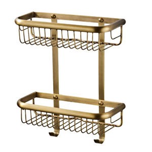 2 tier corner shower caddy shelf storage rack holder brass