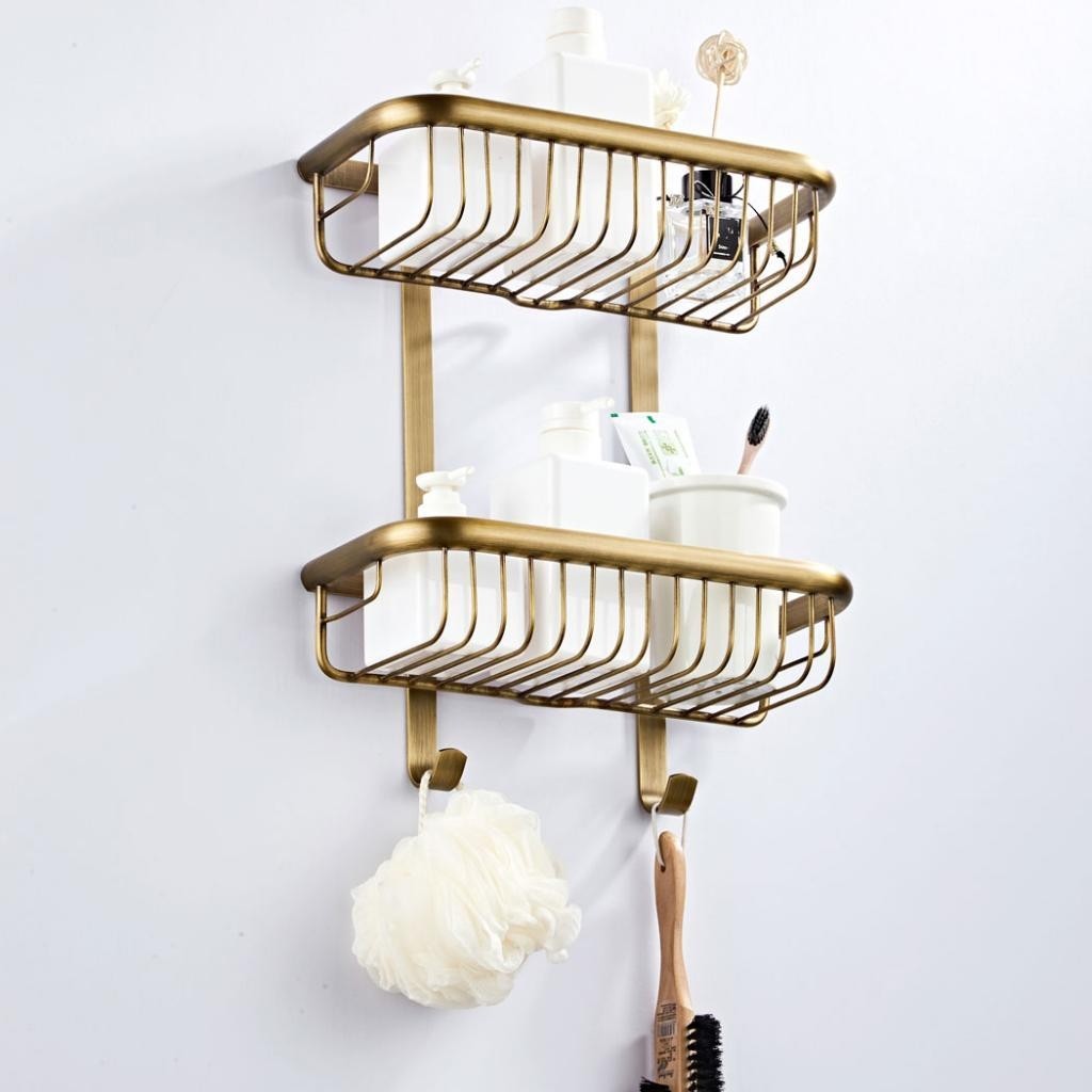 2 tier corner shower caddy shelf storage rack holder brass