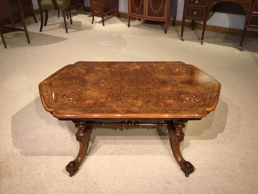 A burr walnut victorian period antique coffee table 1
