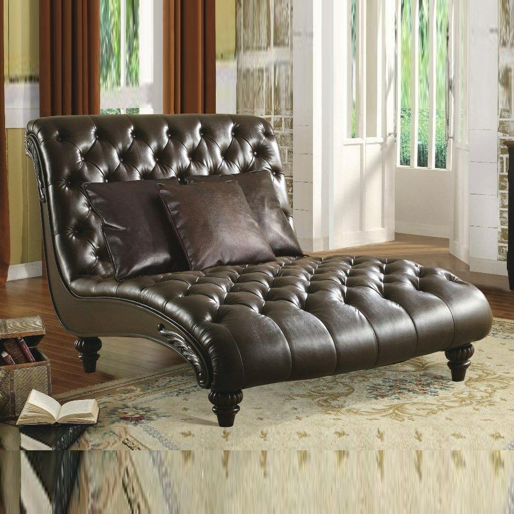 Acme latte tufted bycast leather double chaise lounge