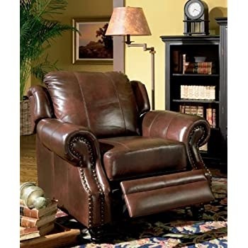 Amazon com recliner sofa chair nail head trim burgundy 1
