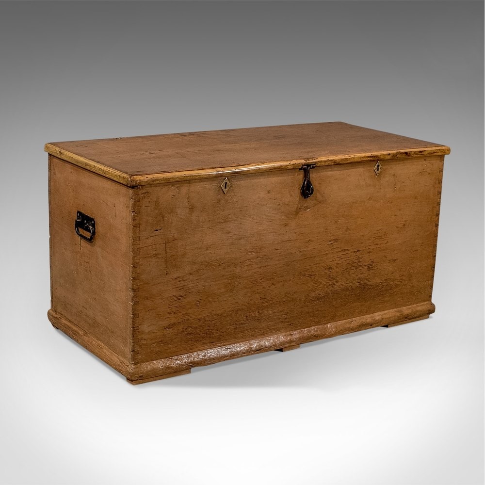 Antique large victorian pine trunk storage chest