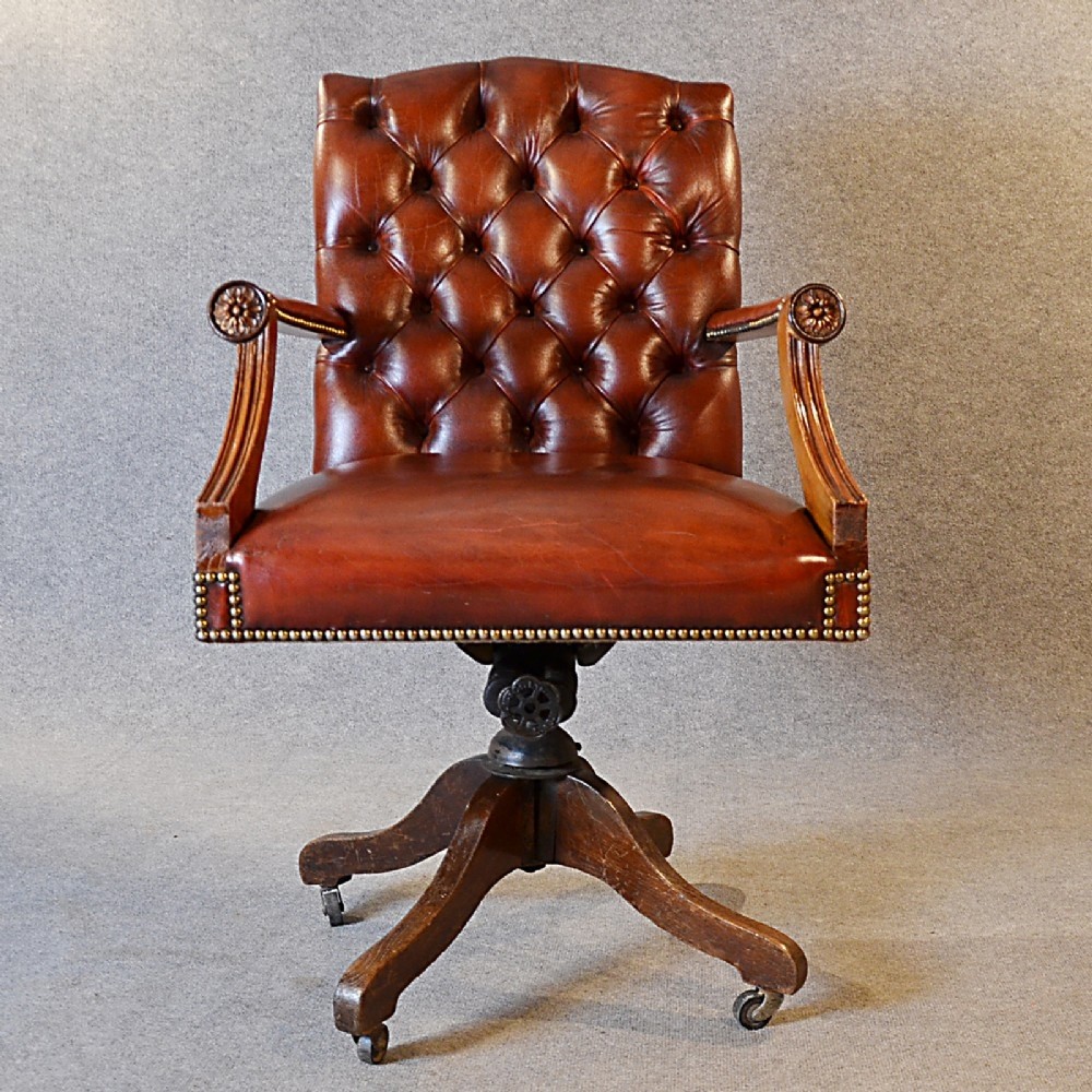 Antique leather desk office swivel chair english edwardian