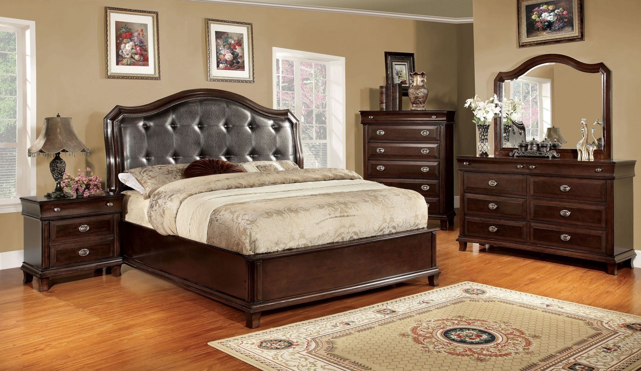 Arden brown cherry faux leather bedroom set from furniture
