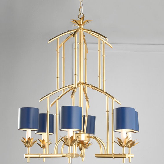 Bamboo tower chandelier 6 light 6 colors shades of light