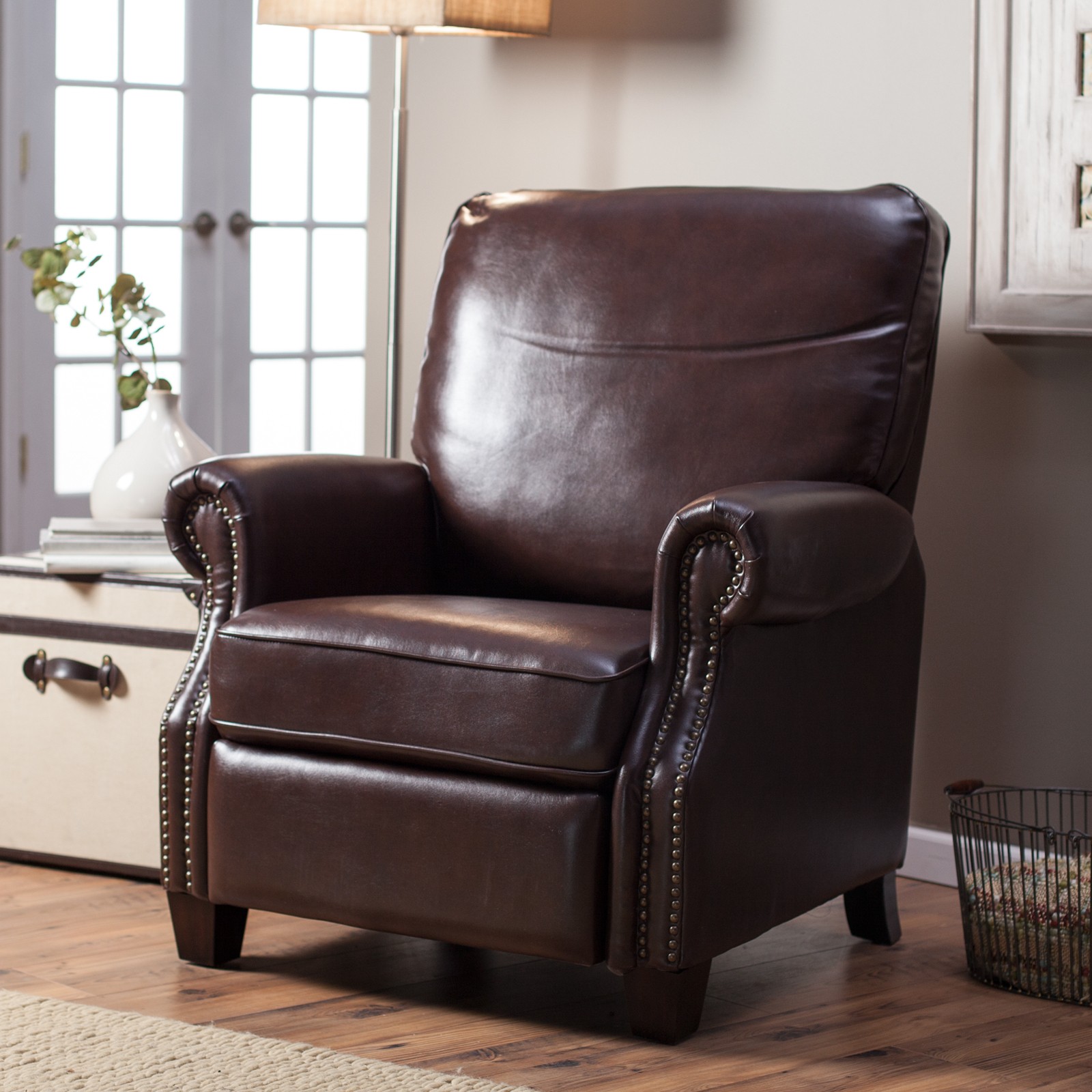 Barcalounger ridley ii leather recliner with nailheads