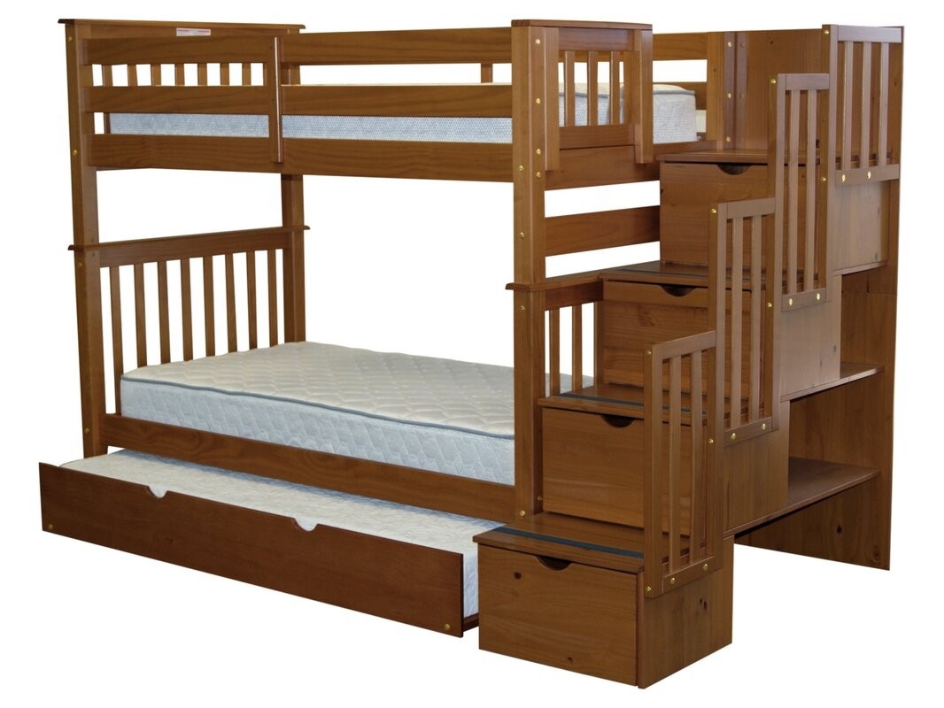 Bedz king stairway tall twin over twin bunk bed with