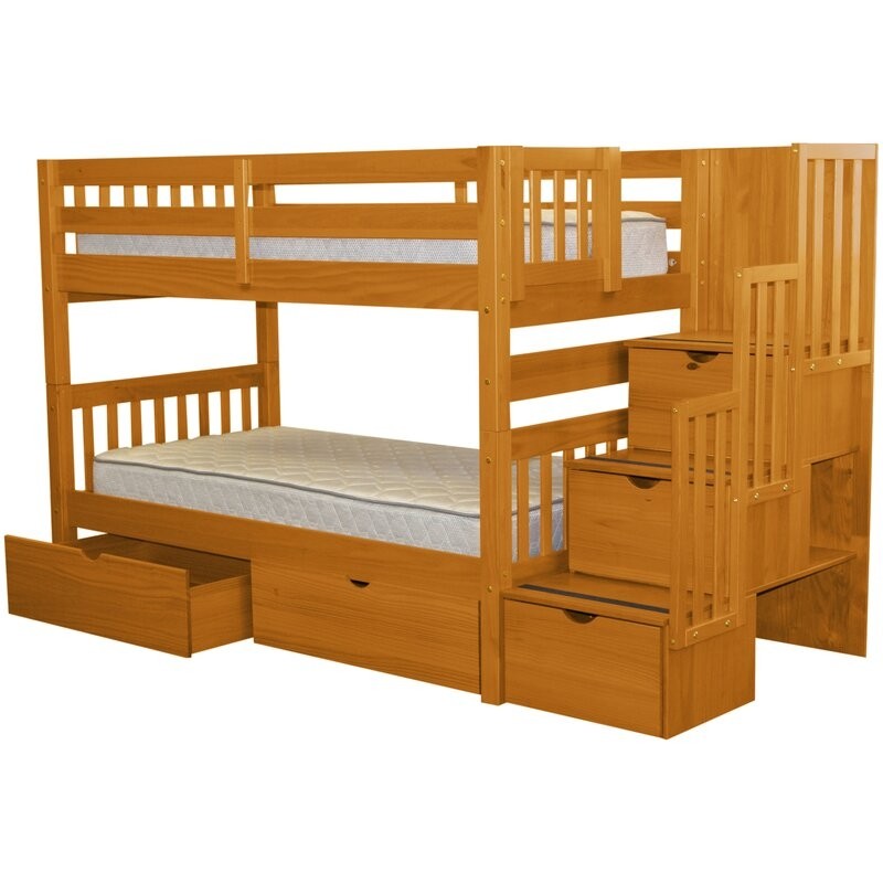 Bedz king stairway twin over twin bunk bed with extra