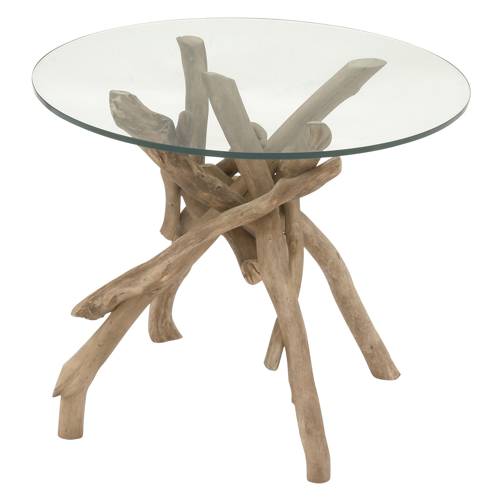 Benzara classy driftwood glass end table 24w x 20h in