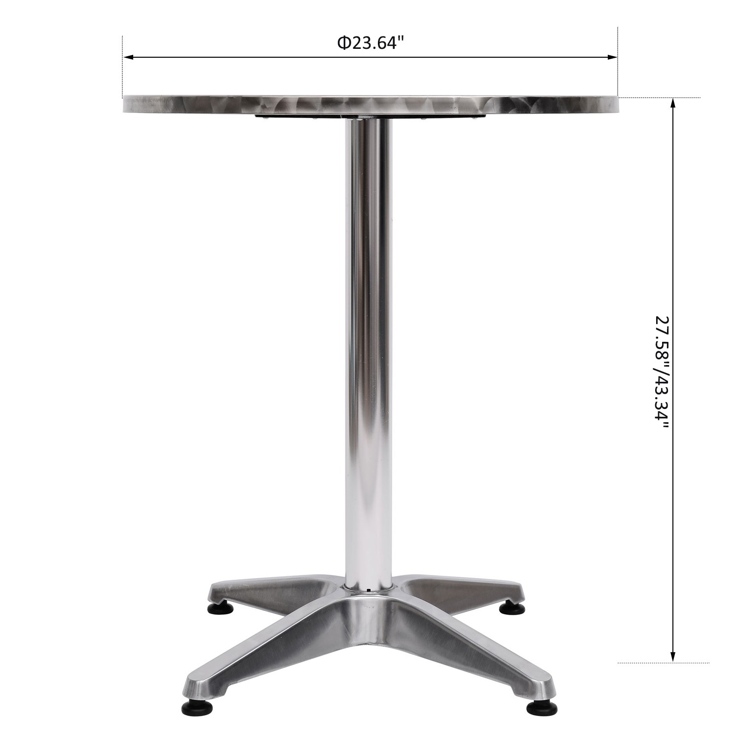 Bistro bar table stainless steel top adjustment height